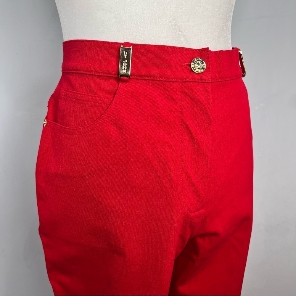 St. John Red High Waisted Straight Leg Jeans Pants 8 - Picture 7 of 7